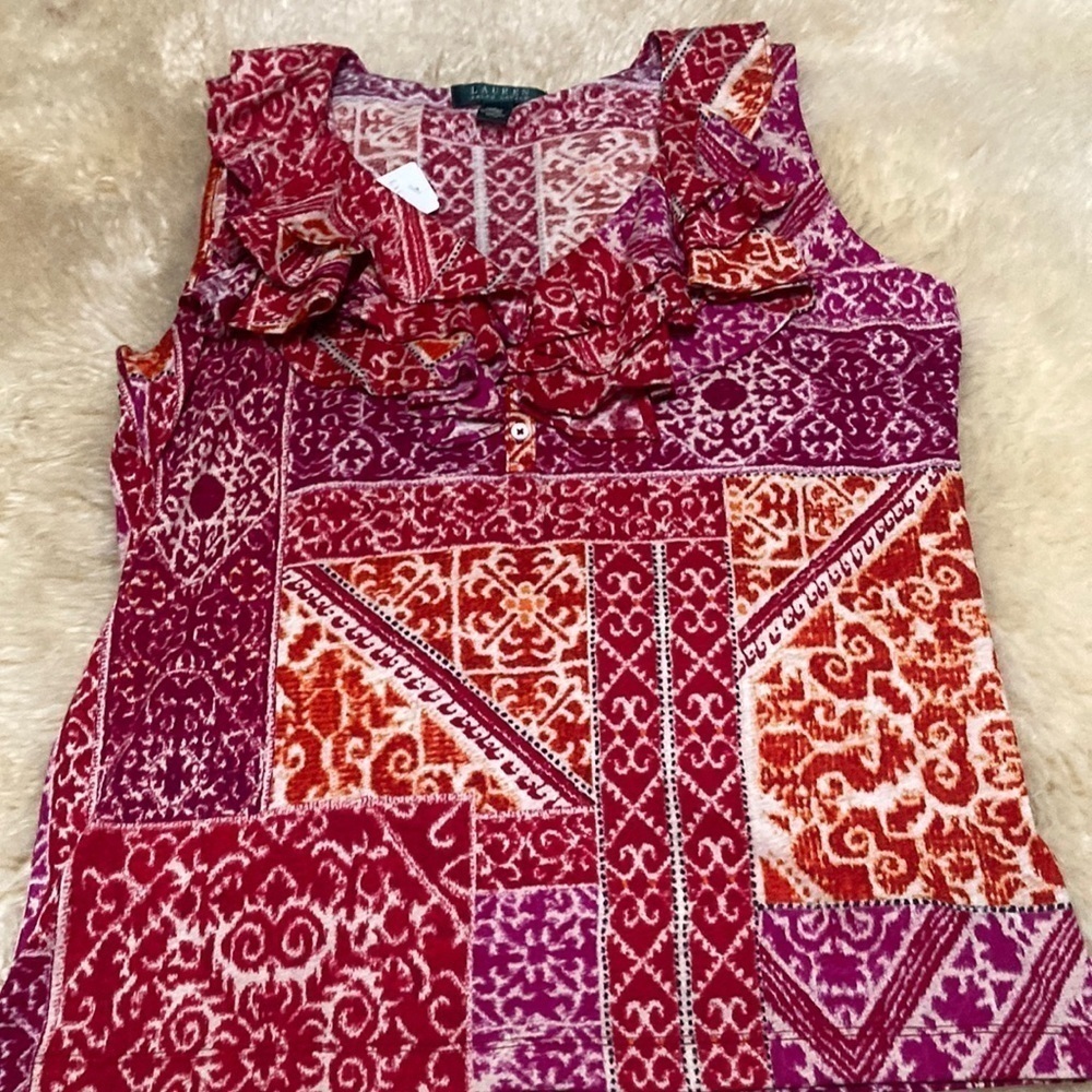 Lauren Ralph Lauren Sleeveless ruffle V neck top